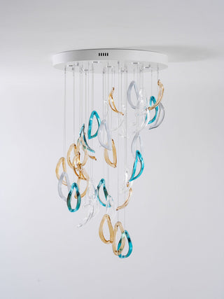 Aqua Ripple Glass Art Customize Chandelier-Neutral Decor