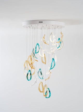 Aqua Ripple Glass Art Customize Chandelier-Neutral Decor