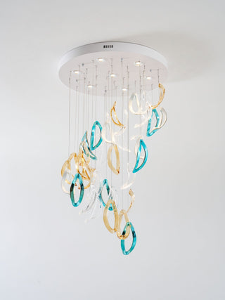 Aqua Ripple Glass Art Customize Chandelier-Neutral Decor