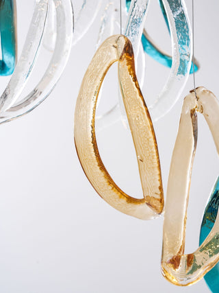 Aqua Ripple Glass Art Customize Chandelier-Neutral Decor