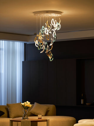 Aqua Ripple Glass Art Customize Chandelier-Neutral Decor