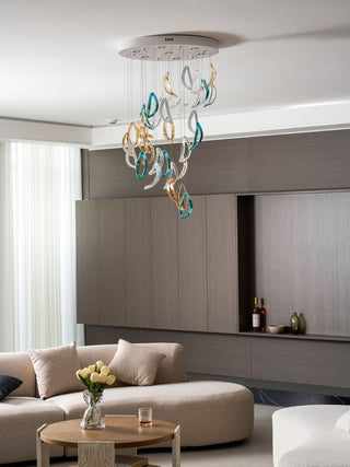 Aqua Ripple Glass Art Customize Chandelier-Neutral Decor