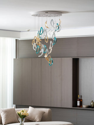Aqua Ripple Glass Art Customize Chandelier-Neutral Decor