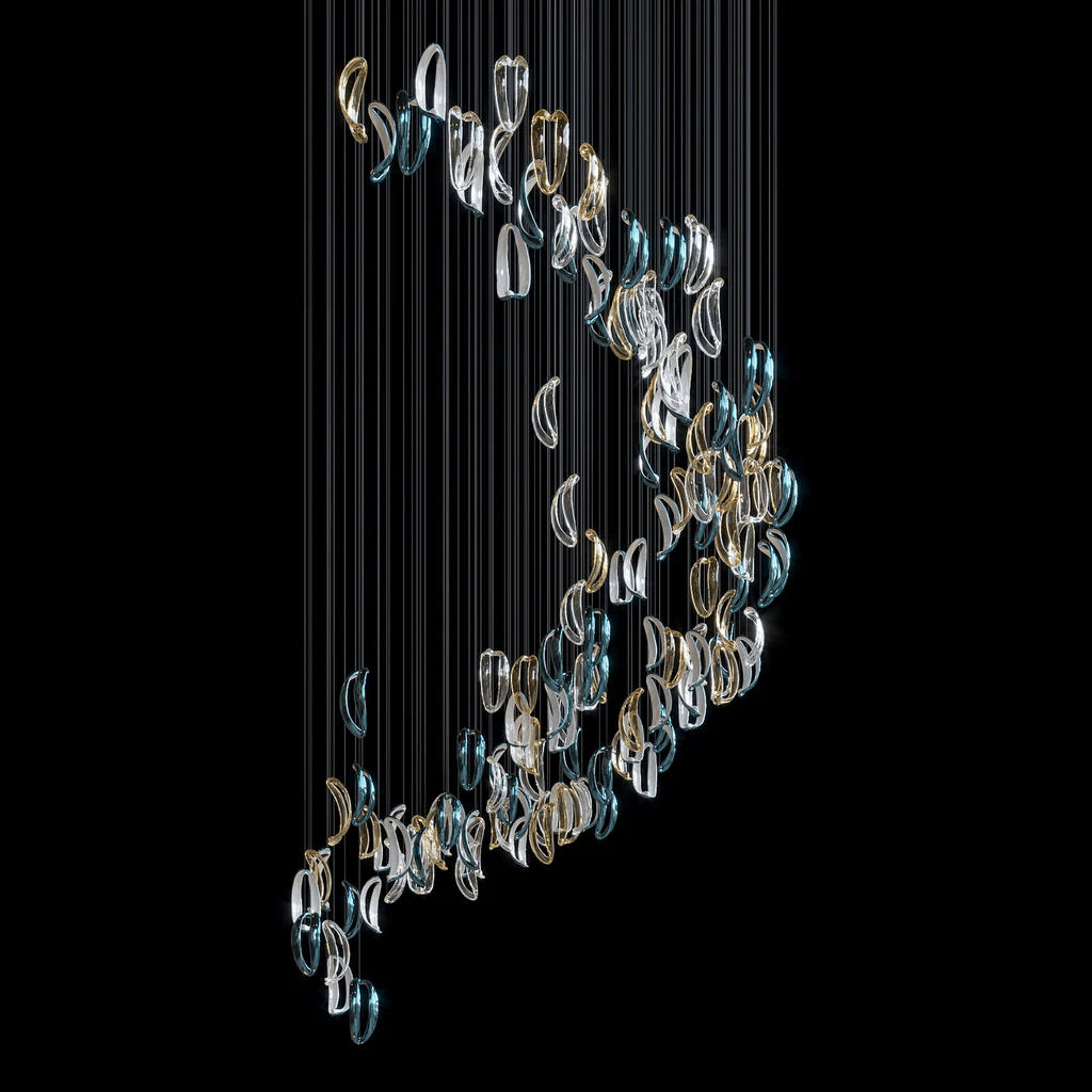 Aqua Ripple Glass Art Customize Chandelier-Neutral Decor