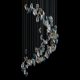 Aqua Ripple Glass Art Customize Chandelier-Neutral Decor