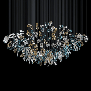 Aqua Ripple Glass Art Customize Chandelier-Neutral Decor