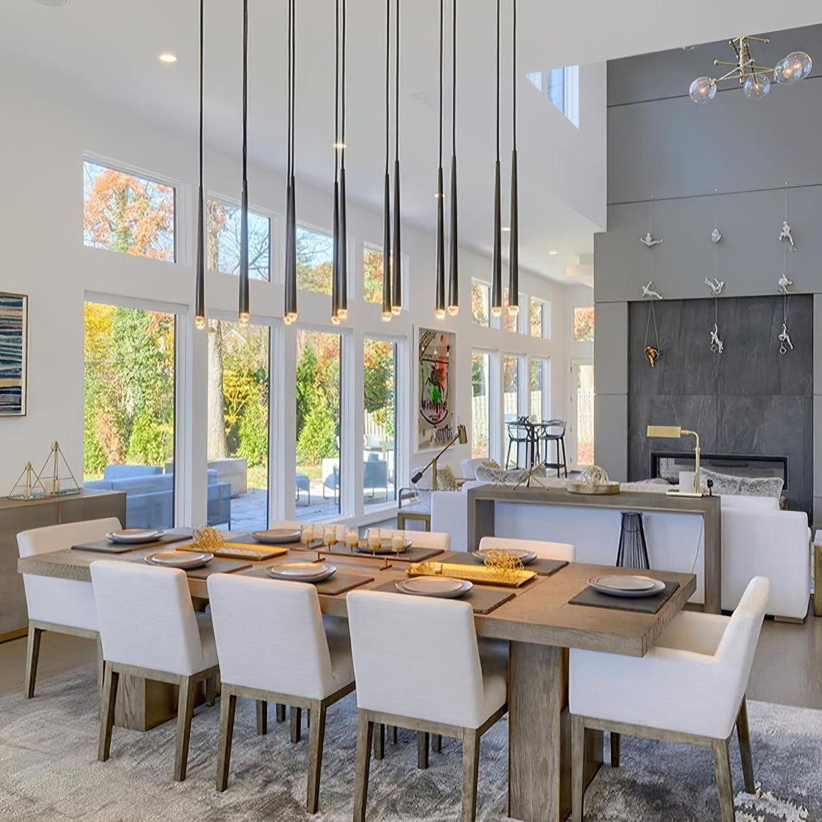 Chandelier with Polished Brass and Crystal Shades Minimalist-Neutral Decor
