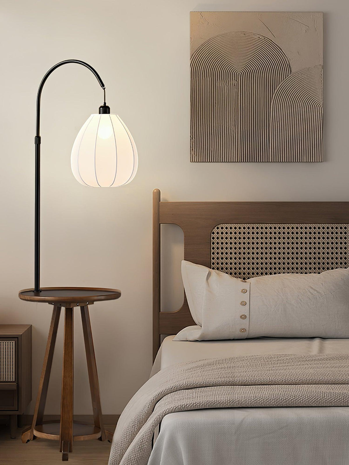 Vazoril Lampadaire en Bois Et Tissu Multifonctionnel