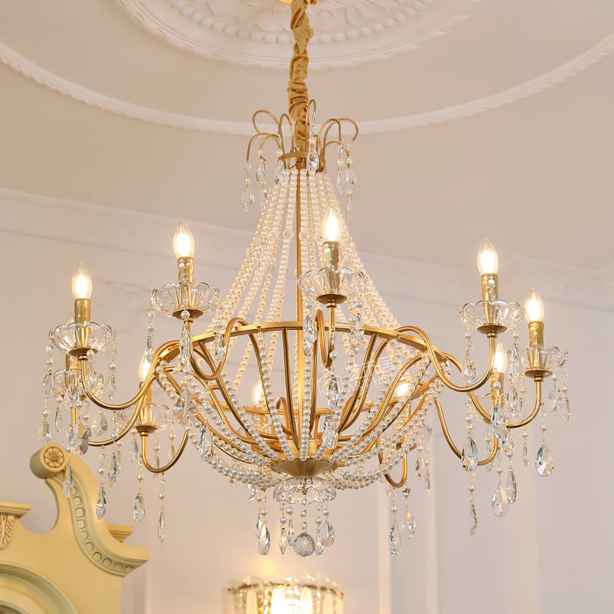 Eurvaros Lustre vintage en cristal et laiton