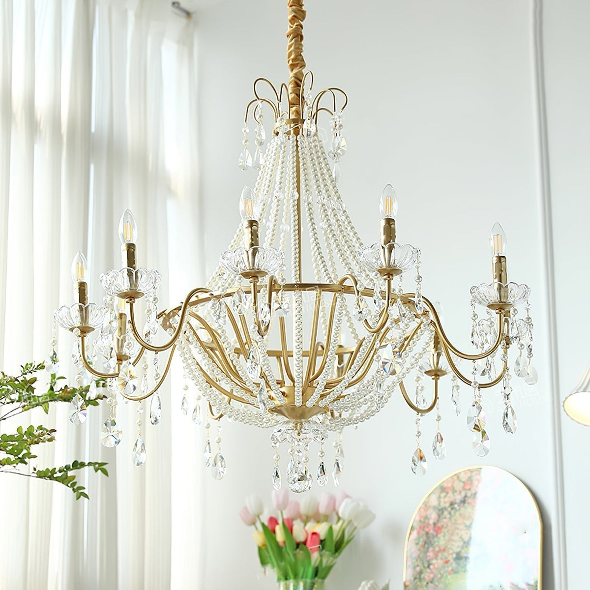 Eurvaros Lustre vintage en cristal et laiton