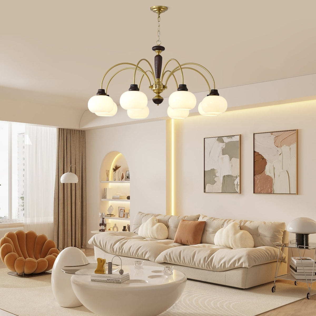 Fiorista Lustre Arqué Globe Blanc Abat-Jour