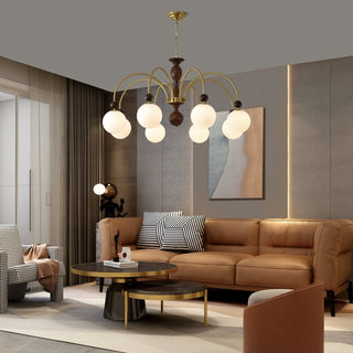 Lustra Suspension Lampe Globe en Noyer et Laiton Vintage