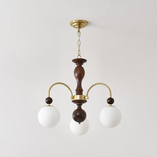Lustra Suspension Lampe Globe en Noyer et Laiton Vintage