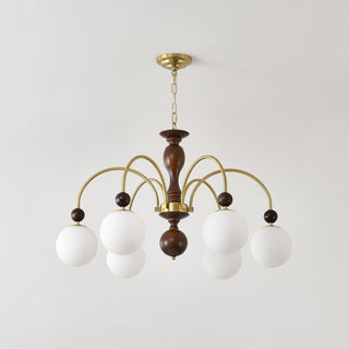 Lustra Suspension Lampe Globe en Noyer et Laiton Vintage