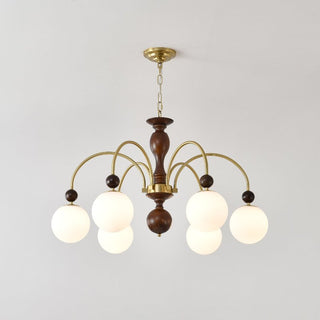 Lustra Suspension Lampe Globe en Noyer et Laiton Vintage