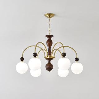 Lustra Suspension Lampe Globe en Noyer et Laiton Vintage