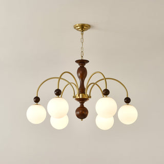 Lustra Suspension Lampe Globe en Noyer et Laiton Vintage