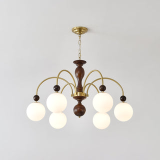 Lustra Suspension Lampe Globe en Noyer et Laiton Vintage