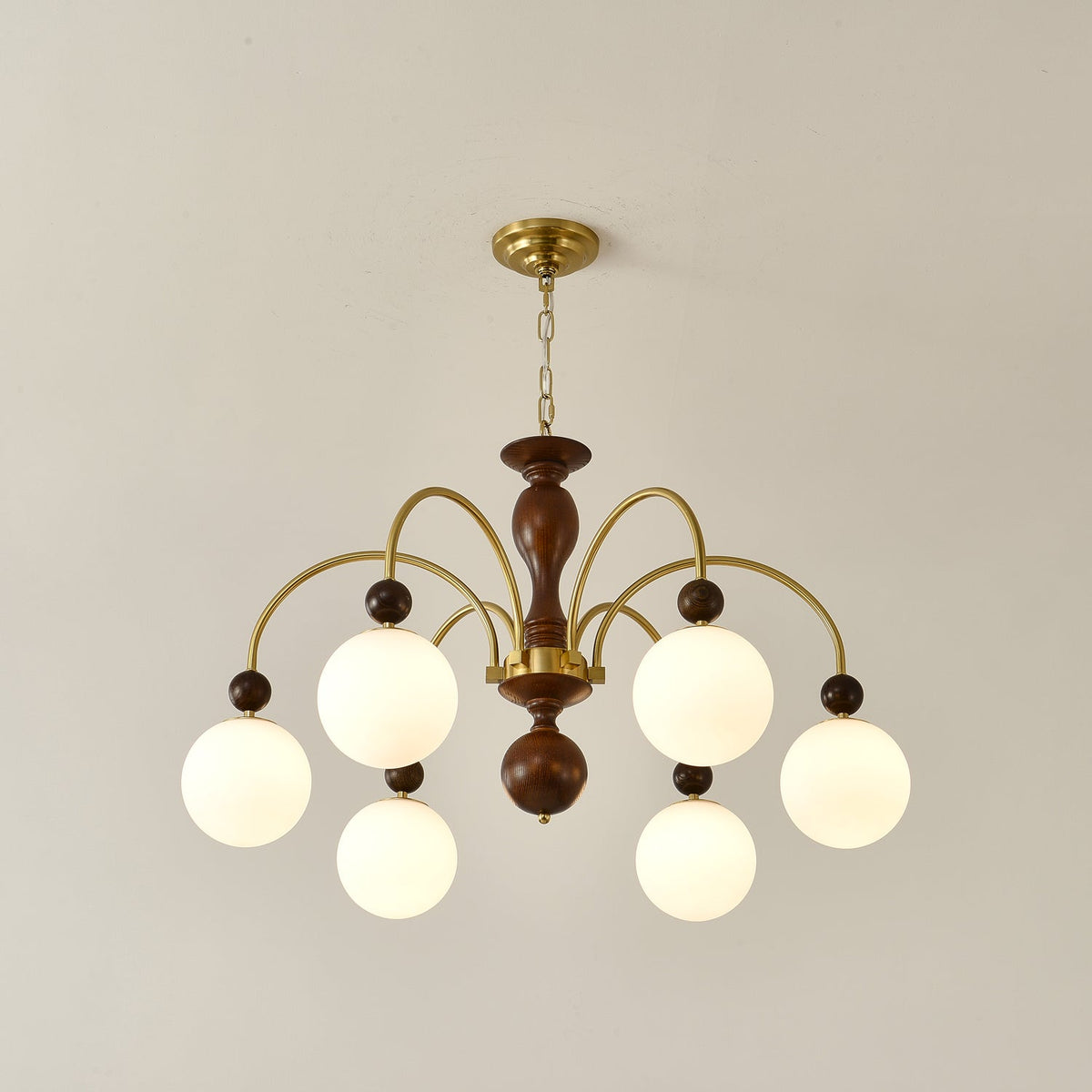 Kirenae Suspension Lampe Globe en Noyer et Laiton Vintage