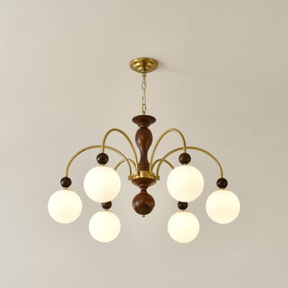Lustra Suspension Lampe Globe en Noyer et Laiton Vintage