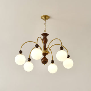 Lustra Suspension Lampe Globe en Noyer et Laiton Vintage