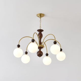 Lustra Suspension Lampe Globe en Noyer et Laiton Vintage