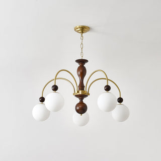 Lustra Suspension Lampe Globe en Noyer et Laiton Vintage