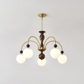 Lustra Suspension Lampe Globe en Noyer et Laiton Vintage