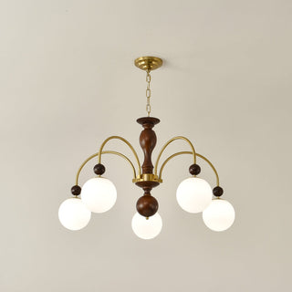 Lustra Suspension Lampe Globe en Noyer et Laiton Vintage