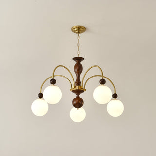 Lustra Suspension Lampe Globe en Noyer et Laiton Vintage
