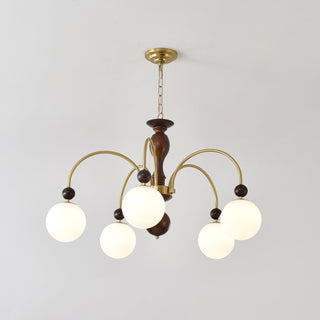 Lustra Suspension Lampe Globe en Noyer et Laiton Vintage