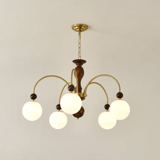 Lustra Suspension Lampe Globe en Noyer et Laiton Vintage