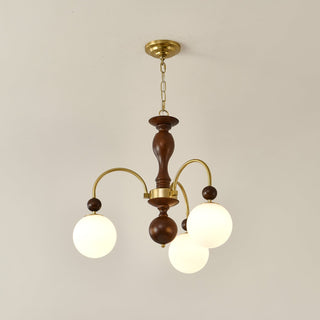 Lustra Suspension Lampe Globe en Noyer et Laiton Vintage