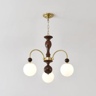 Lustra Suspension Lampe Globe en Noyer et Laiton Vintage