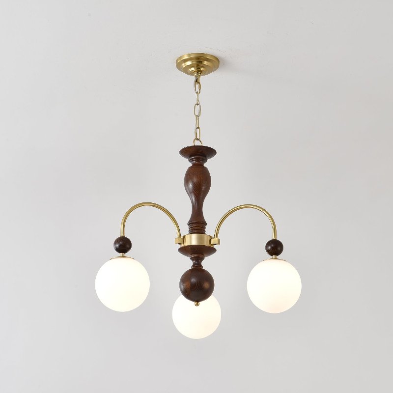 Kirenae Suspension Lampe Globe en Noyer et Laiton Vintage