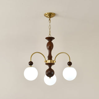 Lustra Suspension Lampe Globe en Noyer et Laiton Vintage