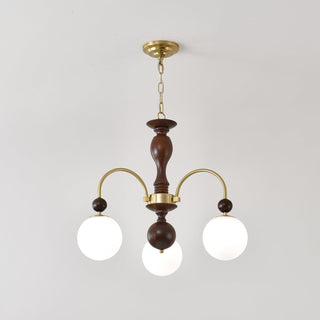 Lustra Suspension Lampe Globe en Noyer et Laiton Vintage