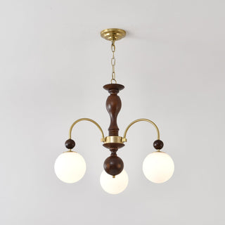 Lustra Suspension Lampe Globe en Noyer et Laiton Vintage