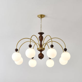 Lustra Suspension Lampe Globe en Noyer et Laiton Vintage