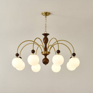 Lustra Suspension Lampe Globe en Noyer et Laiton Vintage