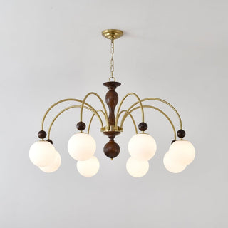 Lustra Suspension Lampe Globe en Noyer et Laiton Vintage