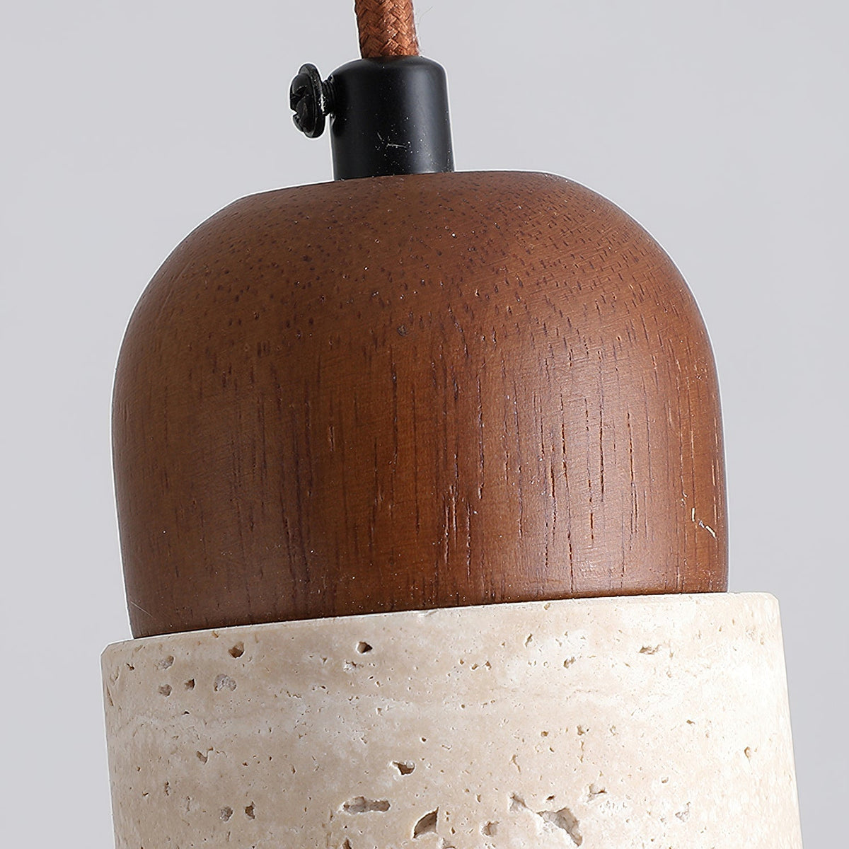 Arlene Pendant Lamp with a walnut finish and travertine shade.