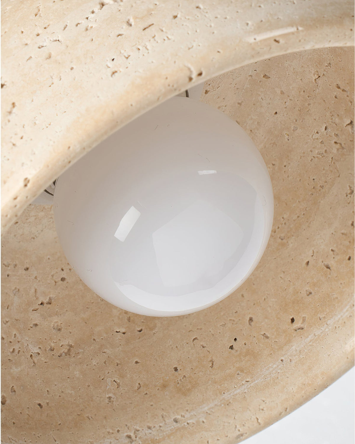 The Arluoe Pendant Lamp shown with its beige and wood color finishes.