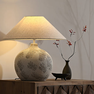 Riona Lampe de Table en Tissu Naturel Et Céramique