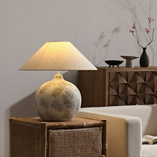 Riona Lampe de Table en Tissu Naturel Et Céramique