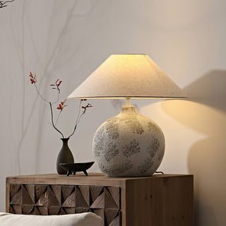 Riona Lampe de Table en Tissu Naturel Et Céramique