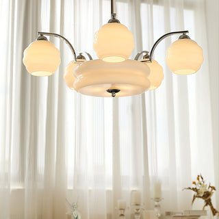 Lustra Lustre Art Déco Vintage avec Abat-jour en Verre