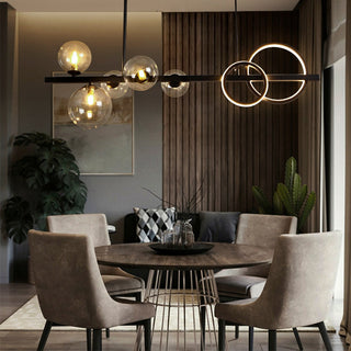 Valentina Suspension Anneau/Ronde Moderne, Métal/Verre, Noir/Doré, Salon