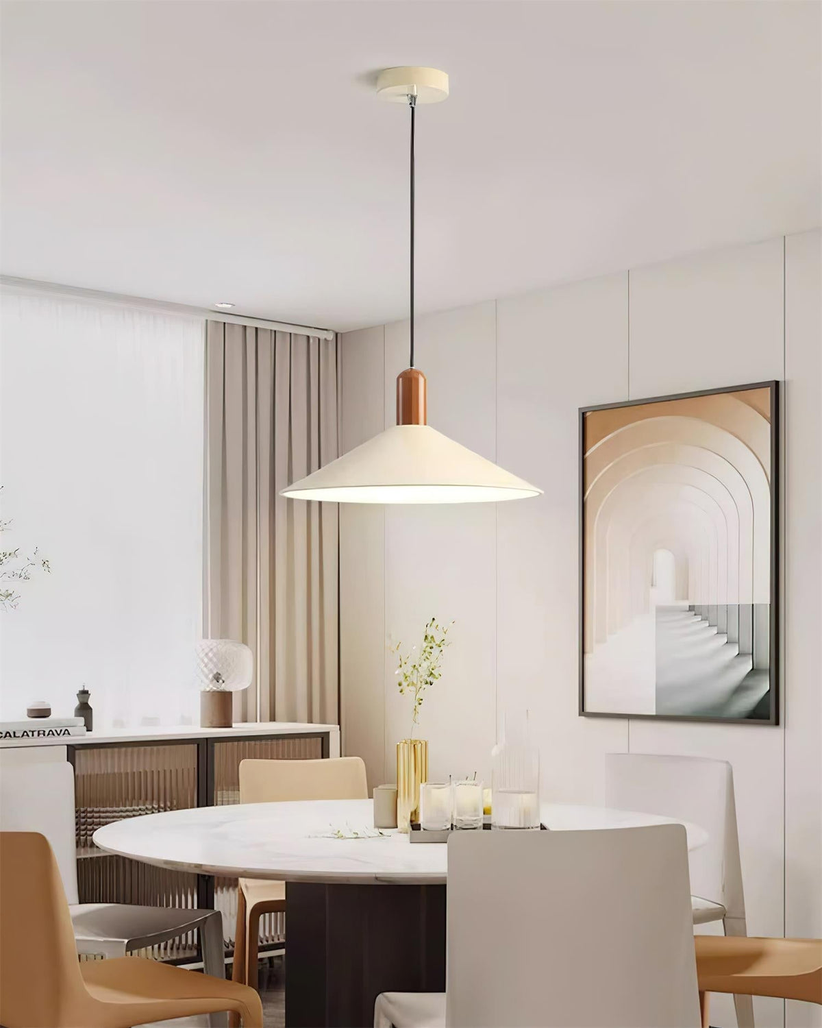 Pendant Light LED Minimalist Cone Hanging Lamp for Kitchen Dining-Neutral Decor