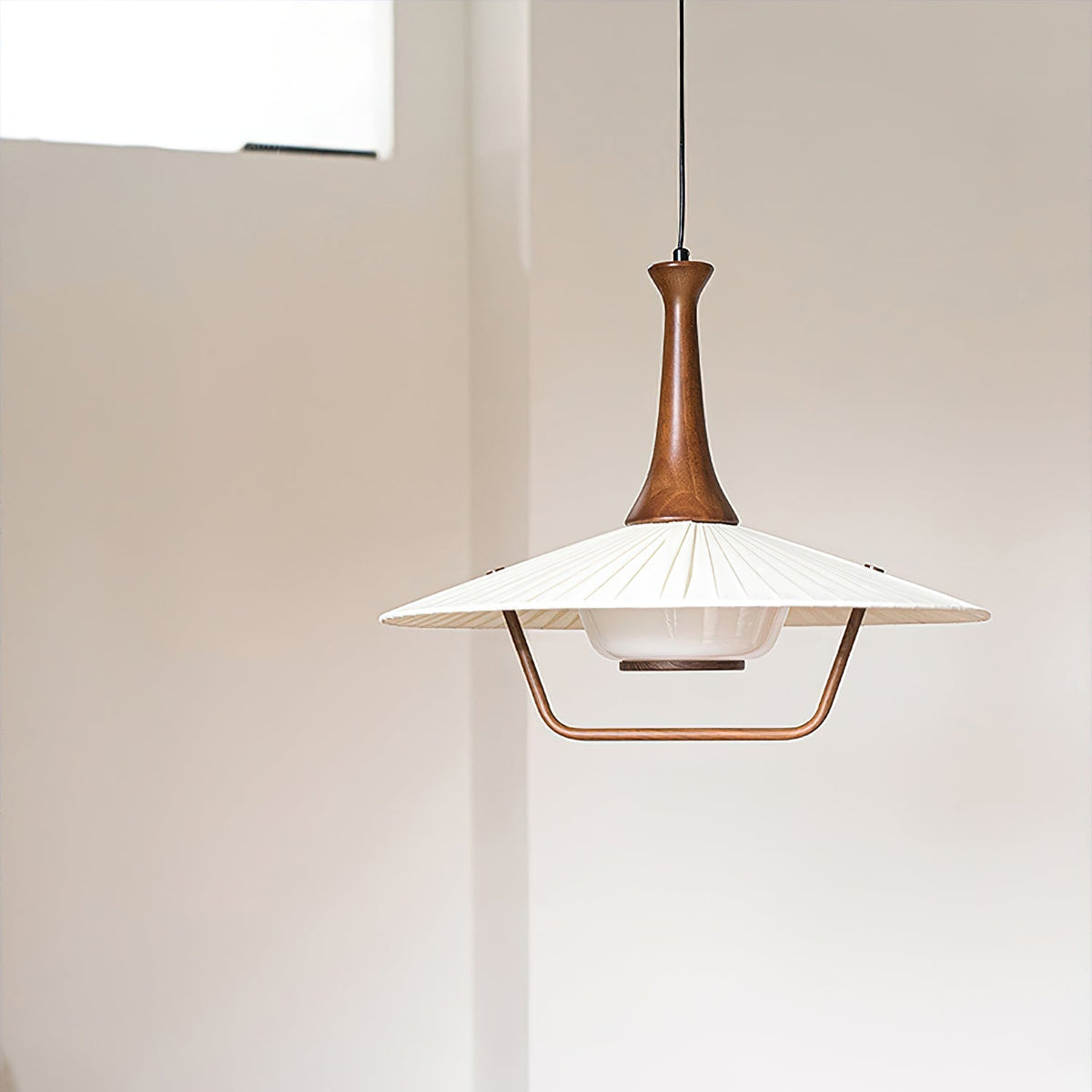 Vionne Mid-Century Wood and White Pendant Lamp-Neutral Decor